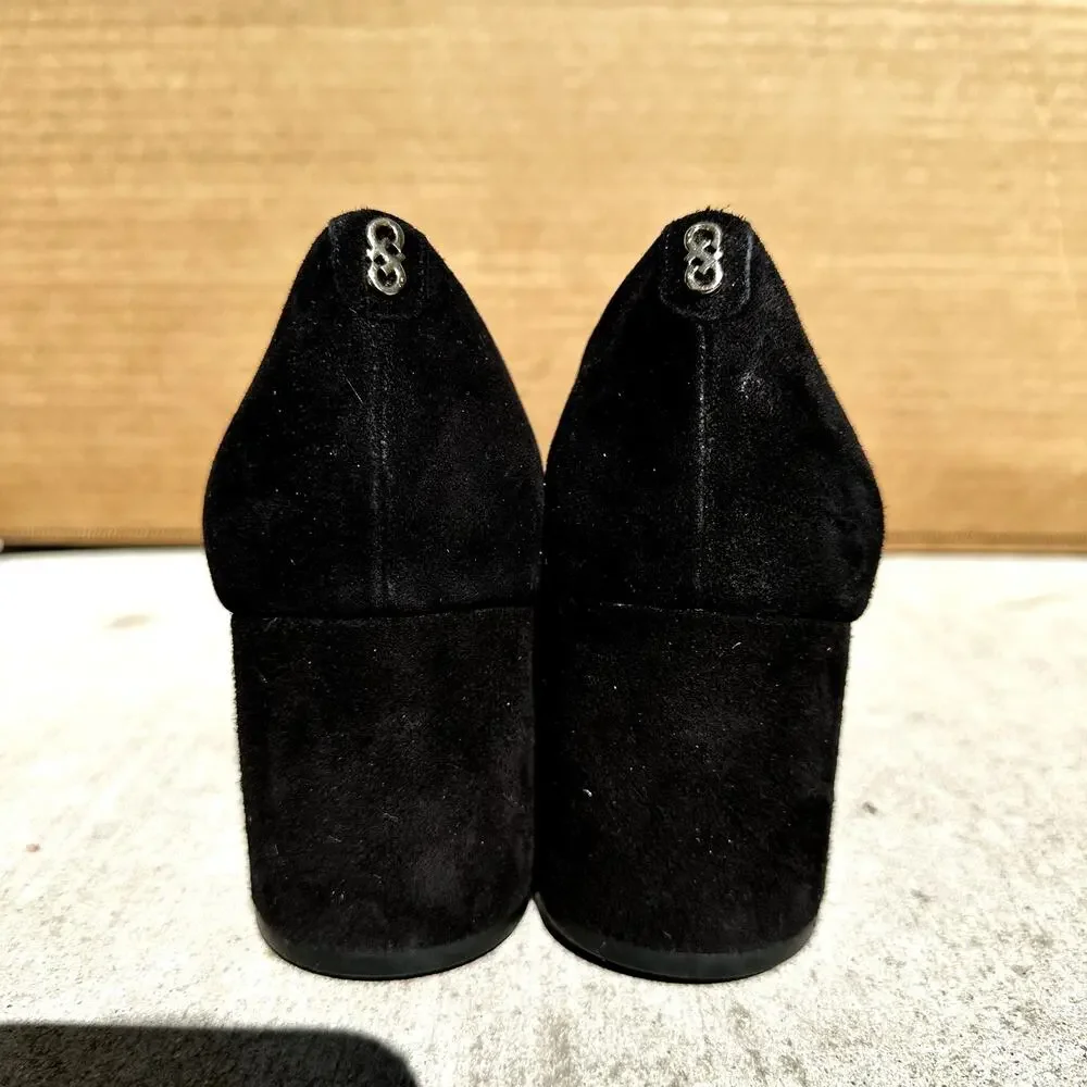 Cole Haan Claudine Classic Pump Shoes Round Toe Block Heel Suede Black 9.5B